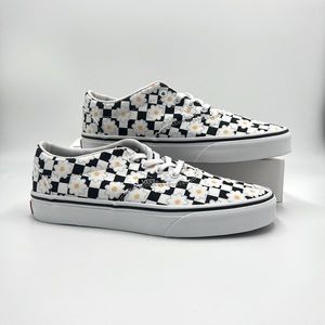 New Vans Doheny - White & Black Checkerboard with Daisy Design | Girls Size 4